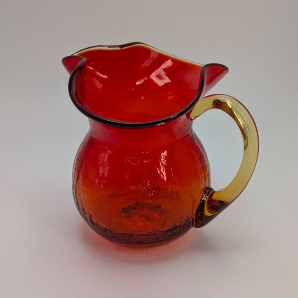 Rainbow Glass Hand Blown Amberina Creamer Pitcher Crackle Vintage Collectible